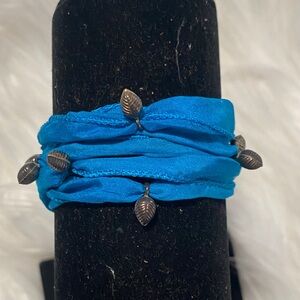 Blue Leaf Charm Bracelet on silk